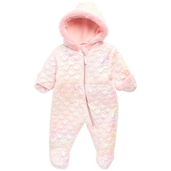 💕ROTHSCHILD Faux Fur Trimmed Quilted Heart Pram Blush Iridescent 3/6 Months NWT - Picture 1 of 11